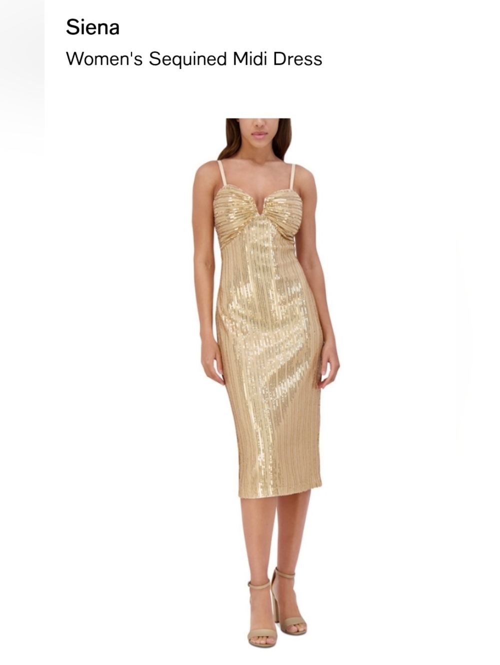 Women's Gold Sequined Midi Dress